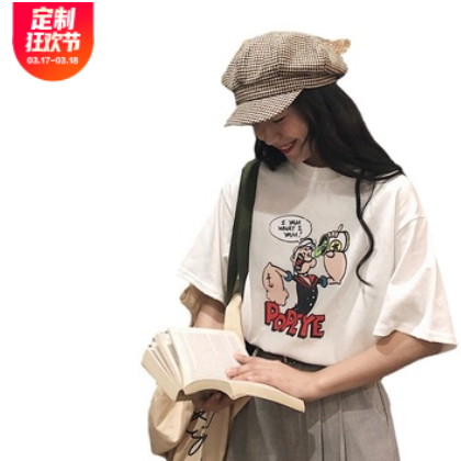 网红ins超火卡通短袖体恤女 2021夏季新款圆领印花学生半袖t恤女图3