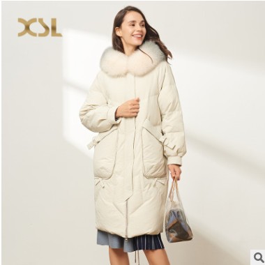 新2020白鹅绒羽绒服女中长款轻盈保暖无异味大毛领韩版羽绒图2