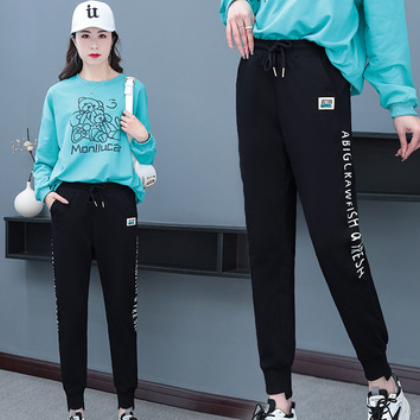 女裤子2021春秋新款时尚大码裤显瘦束脚裤女小个子休闲裤女ing潮图2