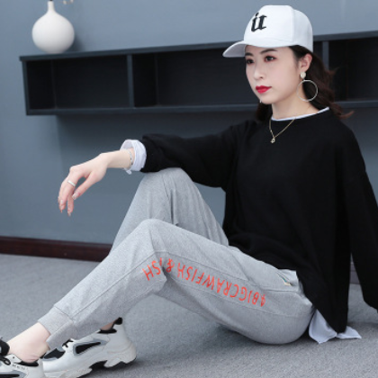 女裤子2021春秋新款时尚大码裤显瘦束脚裤女小个子休闲裤女ing潮图1