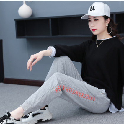 女裤子2021春秋新款时尚大码裤显瘦束脚裤女小个子休闲裤女ing潮图1