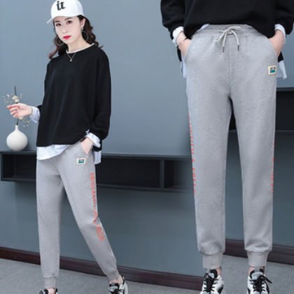 女裤子2021春秋新款时尚大码裤显瘦束脚裤女小个子休闲裤女ing潮图3