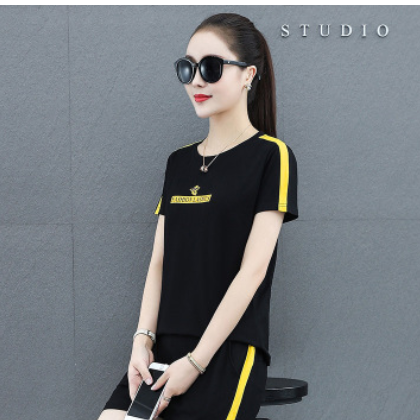套装女2021夏季新款韩版体恤短袖减龄大码时尚休闲运动套装女女装图2