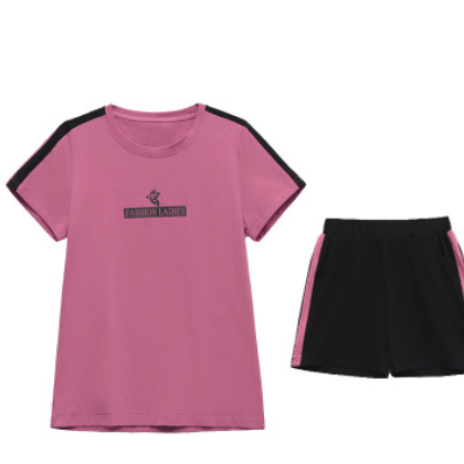 套装女2021夏季新款韩版体恤短袖减龄大码时尚休闲运动套装女女装图1