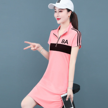连衣裙2021新款夏季韩版时尚大码体恤连衣裙修身百搭方领连衣裙潮图3