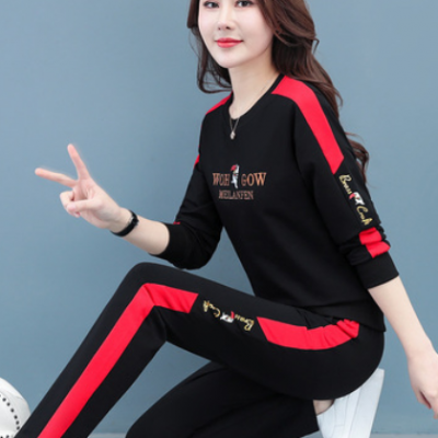 时尚休闲运动套装女2021春季新款韩版卫衣宽松大码女跑步服家居服