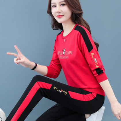 时尚休闲运动套装女2021春季新款韩版卫衣宽松大码女跑步服家居服图2