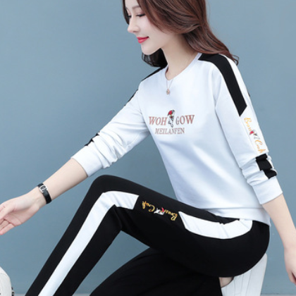 时尚休闲运动套装女2021春季新款韩版卫衣宽松大码女跑步服家居服图3