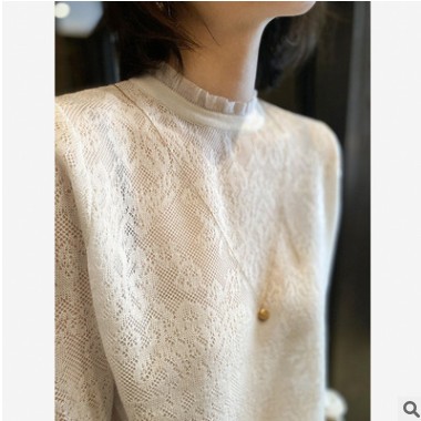 2021年早春装新款女很仙的别致设计感小众白色蕾丝衫打底衬衫上衣图2