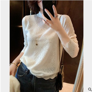 2021年早春装新款女很仙的别致设计感小众白色蕾丝衫打底衬衫上衣图3