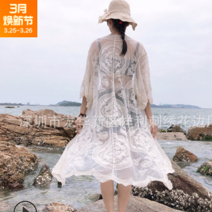 海边比基尼罩衫镂空蕾丝沙滩衫防晒衣蕾丝开衫休闲外搭泳衣外套女图2
