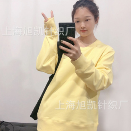 2020年春秋季外套圆领套头笑脸纯色宽松棉毛圈卫衣男女情侣装图1