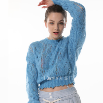 2019年秋季新款镂空马海毛毛衣AC同款圆领套头羊毛衫女装一件代发图2