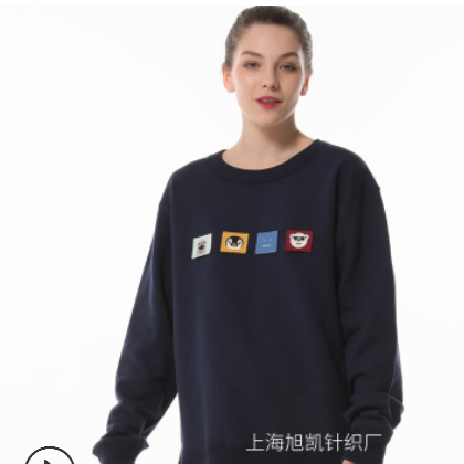 2019年秋冬季AC新款笑脸小动物魔术贴套头加绒宽松卫衣男女情侣装图2