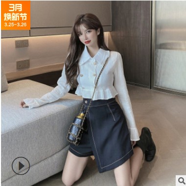 法式白衬衫女设计感时尚外穿可爱甜美短款长袖上衣女修身韩版衬衣图2