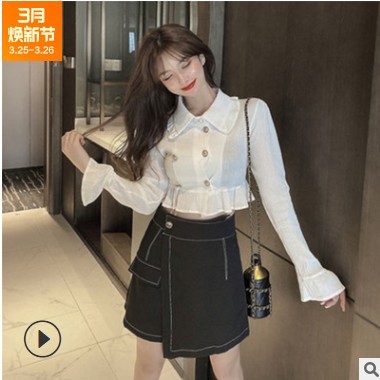法式白衬衫女设计感时尚外穿可爱甜美短款长袖上衣女修身韩版衬衣图3