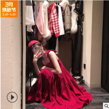 红色吊带连衣裙夏法式初恋甜美春夏桔梗气质仙女仙气超仙森系公主图3