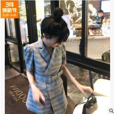 法式设计感时尚气质女神范衣服小个子格子小香风西装连衣裙子女夏图2