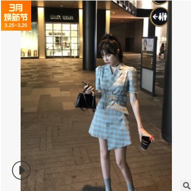 法式设计感时尚气质女神范衣服小个子格子小香风西装连衣裙子女夏图3