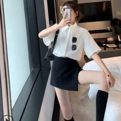2021新款网红洋气穿搭小个子衬衫套装裙裤很仙女减龄包臀裙两件套