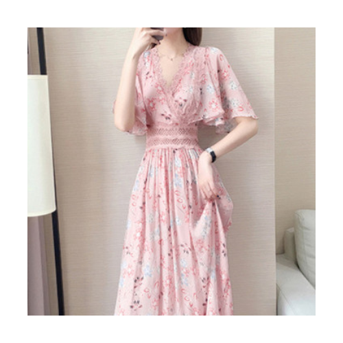 雪纺碎花连衣裙女夏2020新款仙女超仙森系甜美收腰显瘦裙一件代发图2