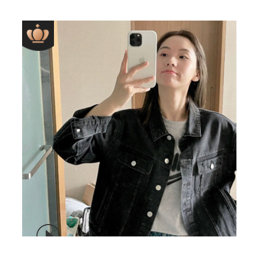 奶油黄/黑灰 牛仔外套女2021年春款韩版宽松上衣外套潮图2