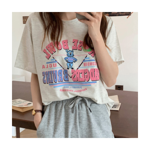 白色短袖t恤女ins网红2021年新款夏季宽松印花针织衫休闲打底上衣图3