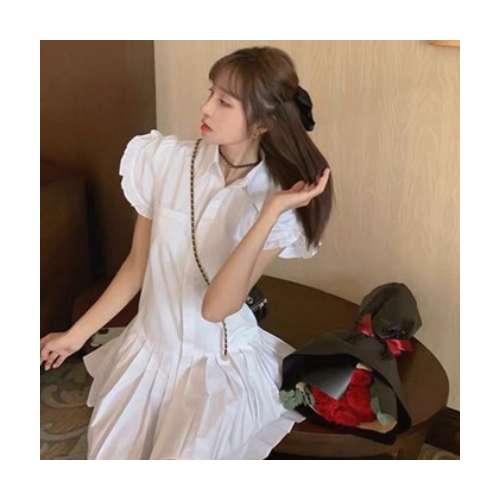 小个子设计感茶歇法式可盐可甜约会桔梗初恋白色连衣裙子女2021夏图1