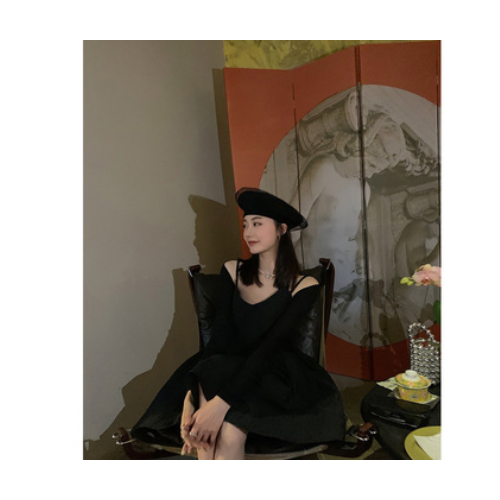 露肩拼接假两件设计感短款压花斩男裙温柔吊带裙女夏2021夏季新品图2