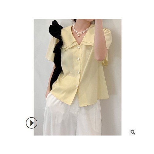 FINOA 费挪 2021新款女装短袖韩式休闲甜美叠领小衬 387图1