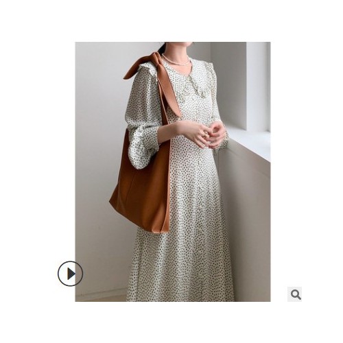 FINOA 女装碎花连衣裙2021春季长袖法式复古荷叶边裙子8273图3