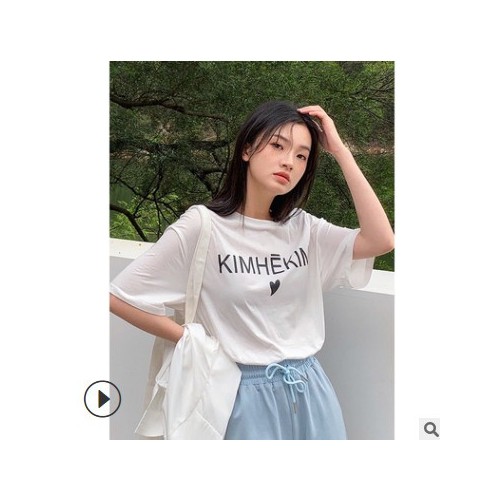 FINOA 费挪 2021春夏新款韩版纯棉圆领短袖 t恤 女士上衣 8297图3