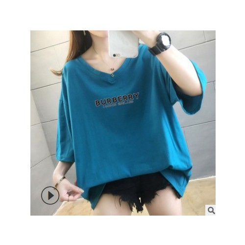 300斤加大加肥纯棉短袖t恤女2021夏季韩版210斤大码宽松印花上衣图2