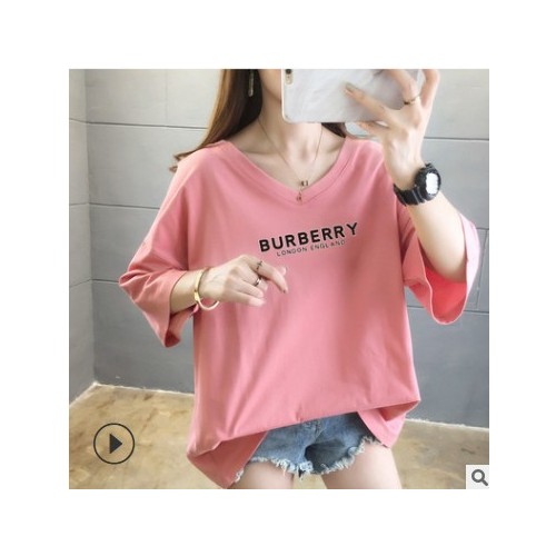 中长款加大码宽松条纹短袖t恤女2021夏装韩版bf慵懒百搭超火上衣图3