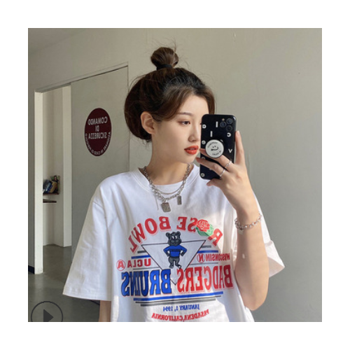 白色短袖t恤女装2021夏季新款ins潮宽松韩版风设计感小个子上衣服图1