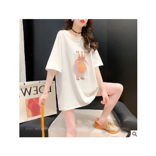 100%纯棉26支夏季新款韩版大码女装圆领白色t恤上衣宽松短袖女装图2