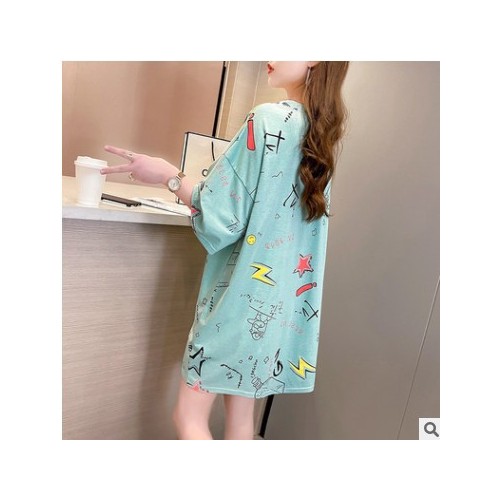 胖mm2021新款学生上衣ins潮夏季中长款韩版宽松大码女装短袖t恤女图2