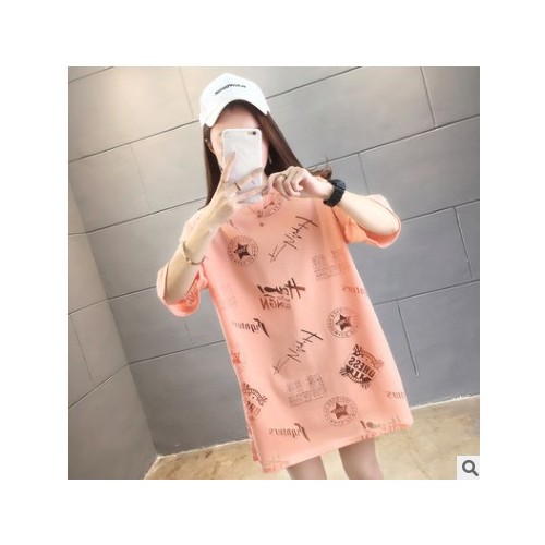 大码胖mm2021新款学生上衣夏季韩版大码中长款女装短袖t恤女1图1