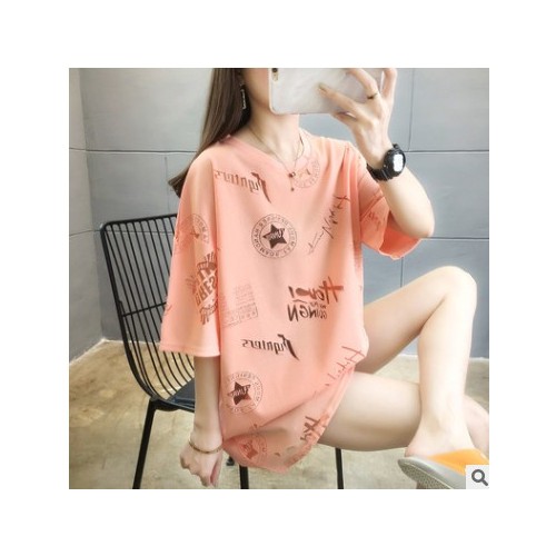 大码胖mm2021新款学生上衣夏季韩版大码中长款女装短袖t恤女1图2