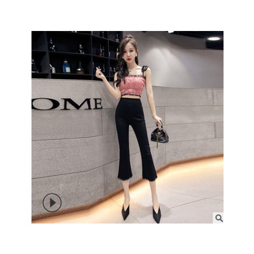 2021夏季新款 200斤胖MM可穿松紧腰喇叭打底裤女外穿拼接蕾丝裤潮图1