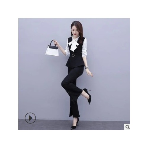 春季女套装2021新款时尚洋气开叉阔腿裤气质名媛显瘦两件套女潮图1