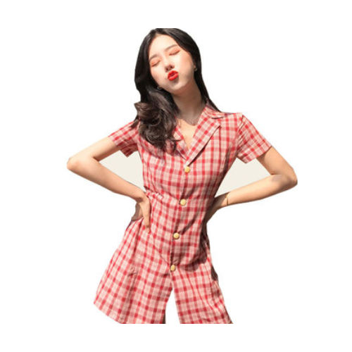 春夏2021款女egg法式初恋很仙a字裙子仙女超仙森系V领格子连衣裙图3