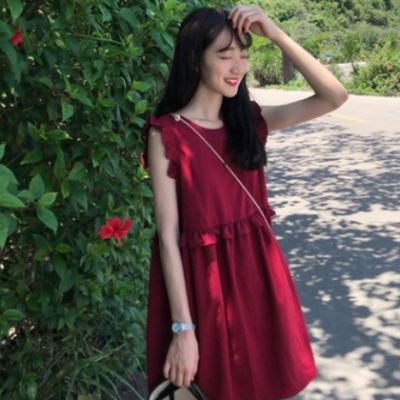 2021夏季新款女装仙女超仙森系红色裙子很仙法国小众甜美连衣裙女