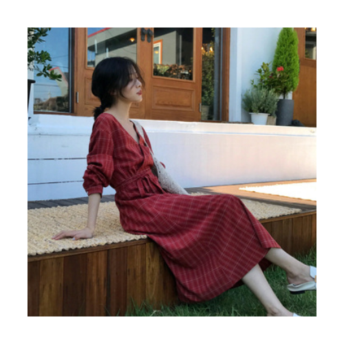 2021春秋装新款法式复古少女裙子时尚气质长袖大码中长款连衣裙女图2