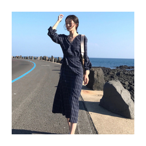 2021春秋装新款法式复古少女裙子时尚气质长袖大码中长款连衣裙女图3