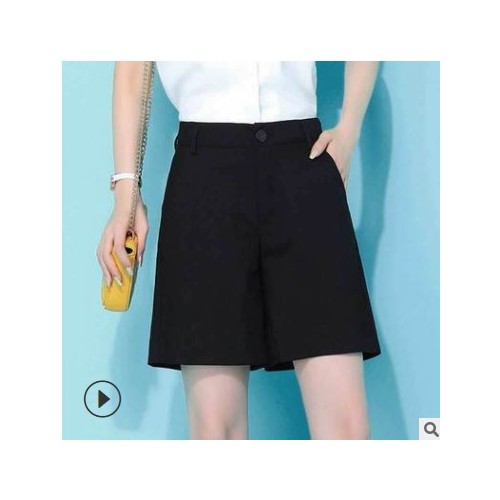 2020夏季新款黑色短裤女夏高腰宽松冰丝棉四分阔腿外穿大码五分裤图3