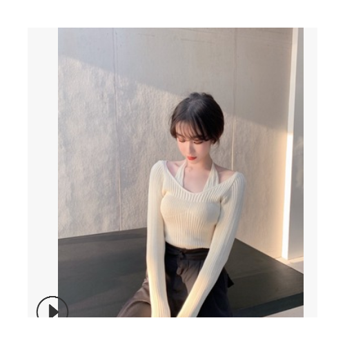 女装春季新款时尚挂脖吊带假两件修身针织衫气质显瘦百搭长袖上衣图3