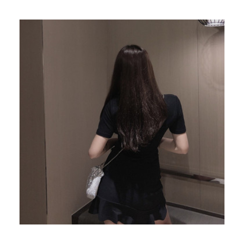 2021夏季新款女装短袖连衣裙修身褶皱包臀短裙收腰抽绳性感连衣裙图2