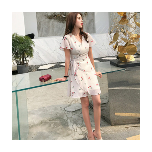 连衣裙2021春夏新款女装碎花今日份樱桃连衣裙淑女甜美网红连衣裙图3