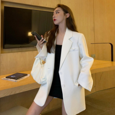 白色西装外套女韩版宽松2020新款春秋季冬设计感炸街垂感西服上衣